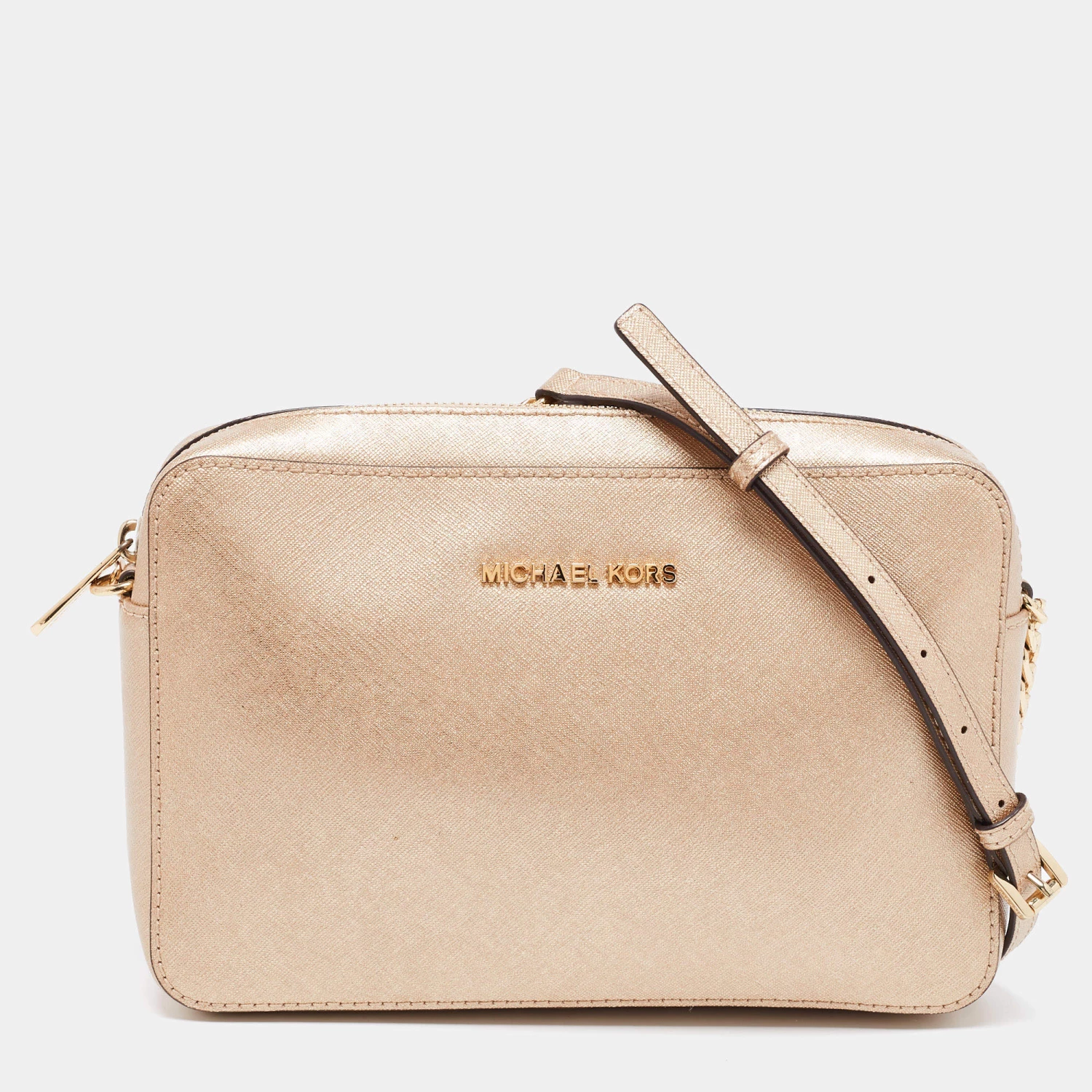 Michael Kors Metallic Gold Leather Jet Set Camera Crossbody Bag For Women