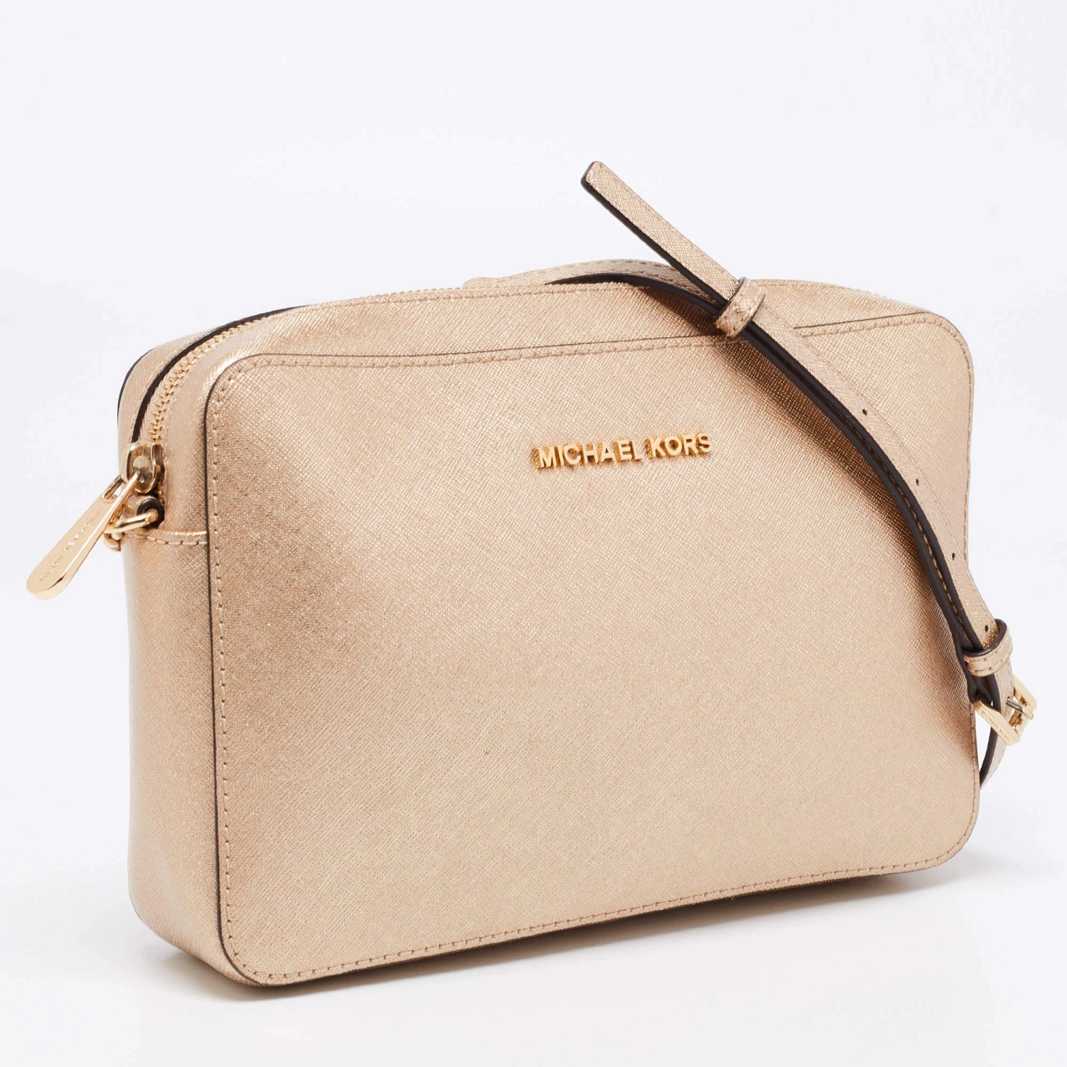 Michael Kors Metallic Gold Leather Jet Set Camera Crossbody Bag For Women - Image 3