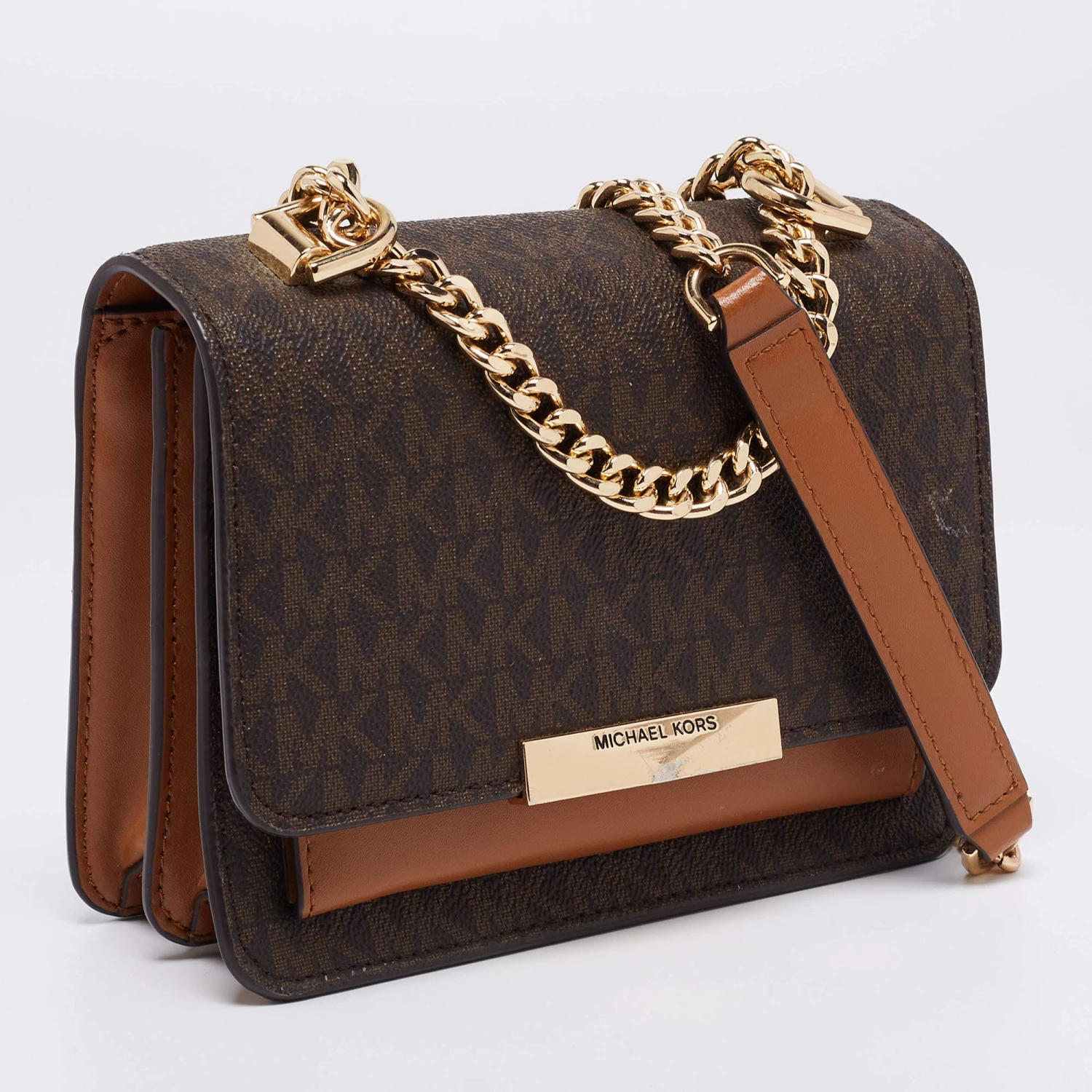 Michael Kors Brown Signature Coated Canvas And Leather Jade Shoulder Bag For Women - Image 3