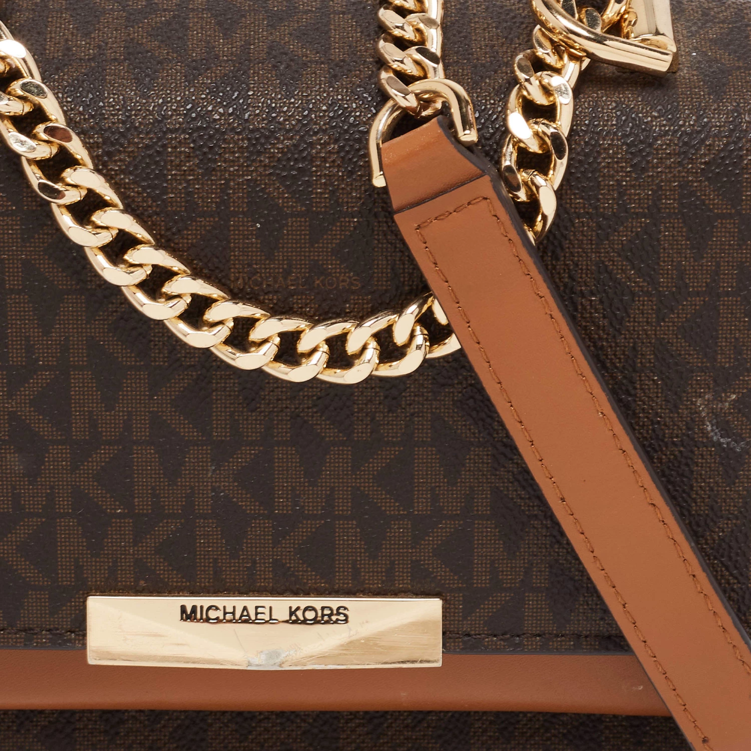 Michael Kors Brown Signature Coated Canvas And Leather Jade Shoulder Bag For Women - Image 5