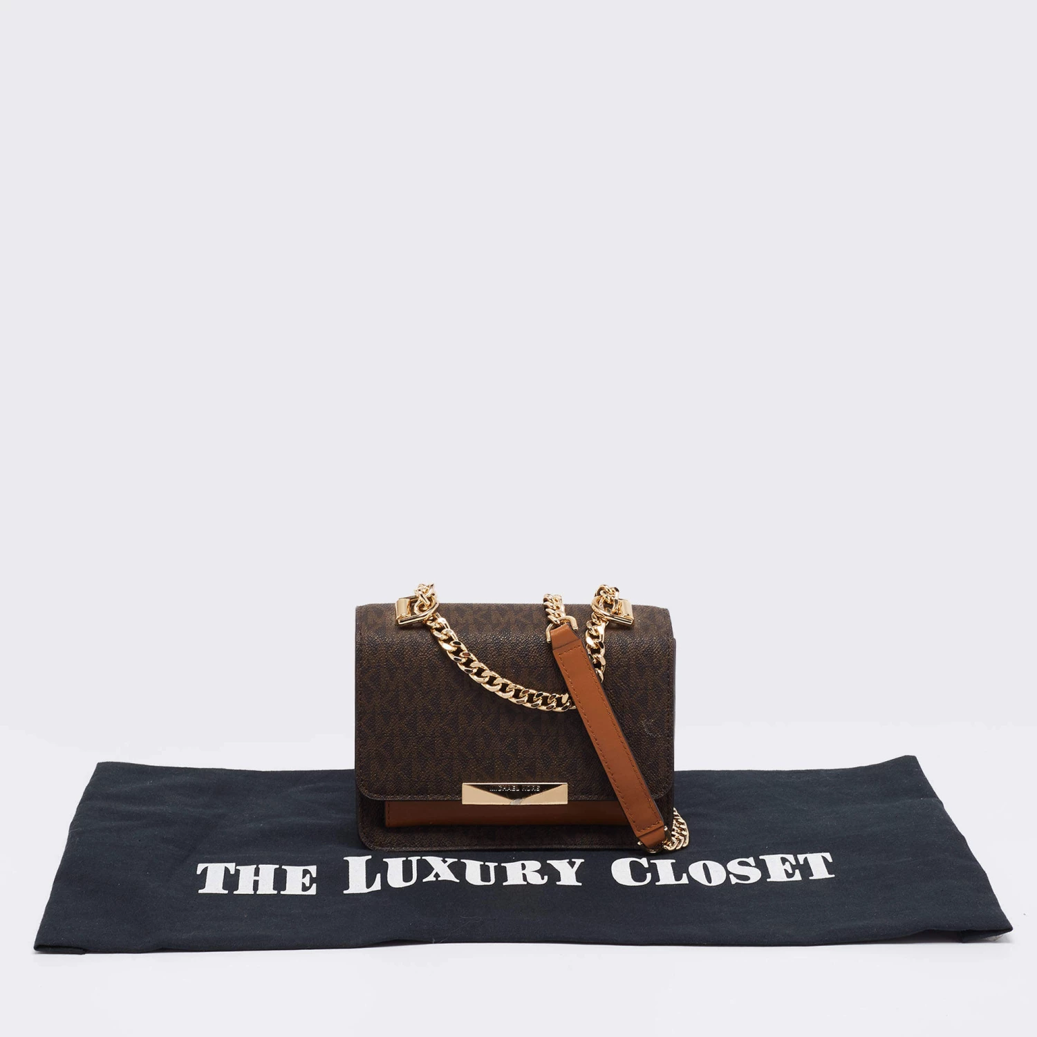 Michael Kors Brown Signature Coated Canvas And Leather Jade Shoulder Bag For Women - Image 12