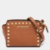 Michael Kors Dark Brown Studded Leather Selma Crossbody Bag For Women