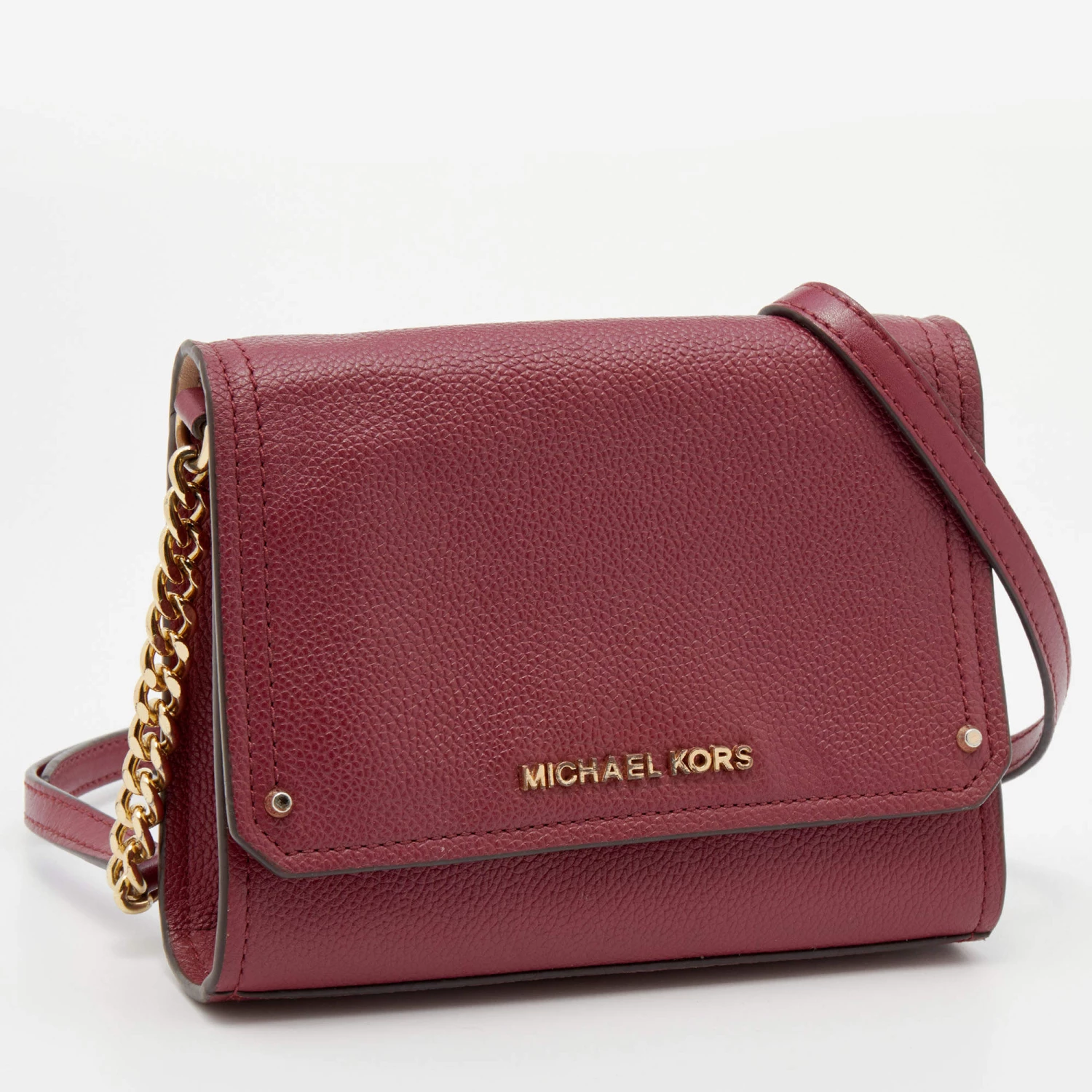 Michael Kors Burgundy Leather Jet Set Flap Crossbody Bag For Women - Image 3