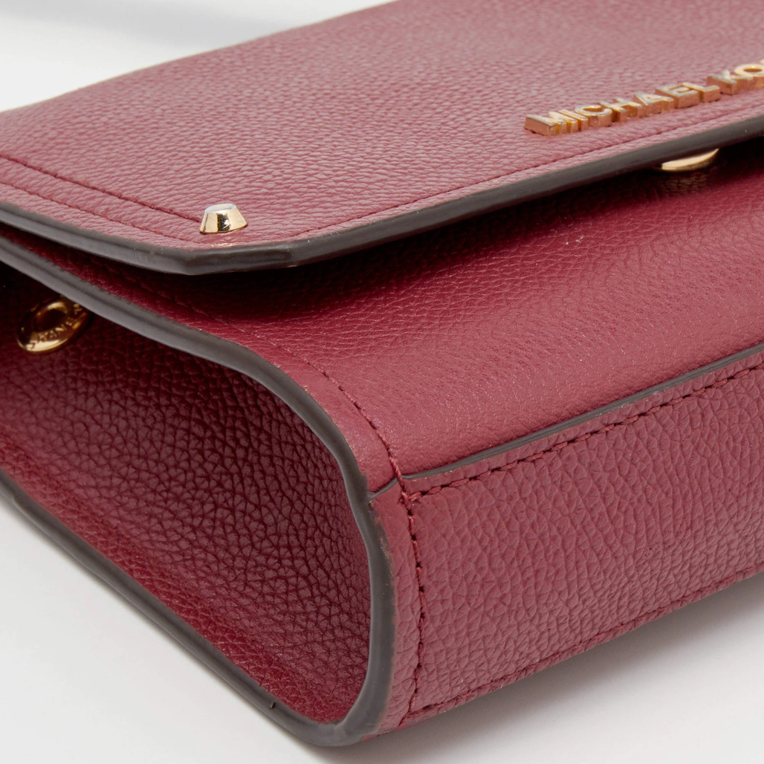 Michael Kors Burgundy Leather Jet Set Flap Crossbody Bag For Women - Image 11