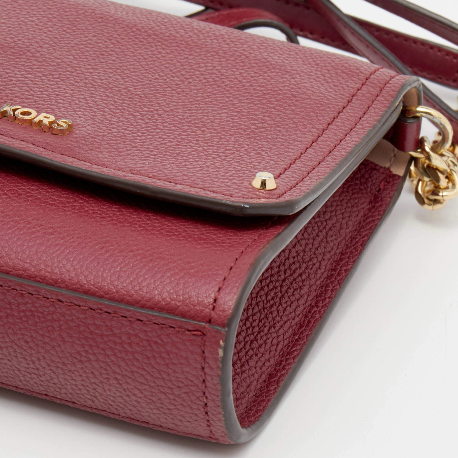 Michael Kors Burgundy Leather Jet Set Flap Crossbody Bag For Women - Image 12