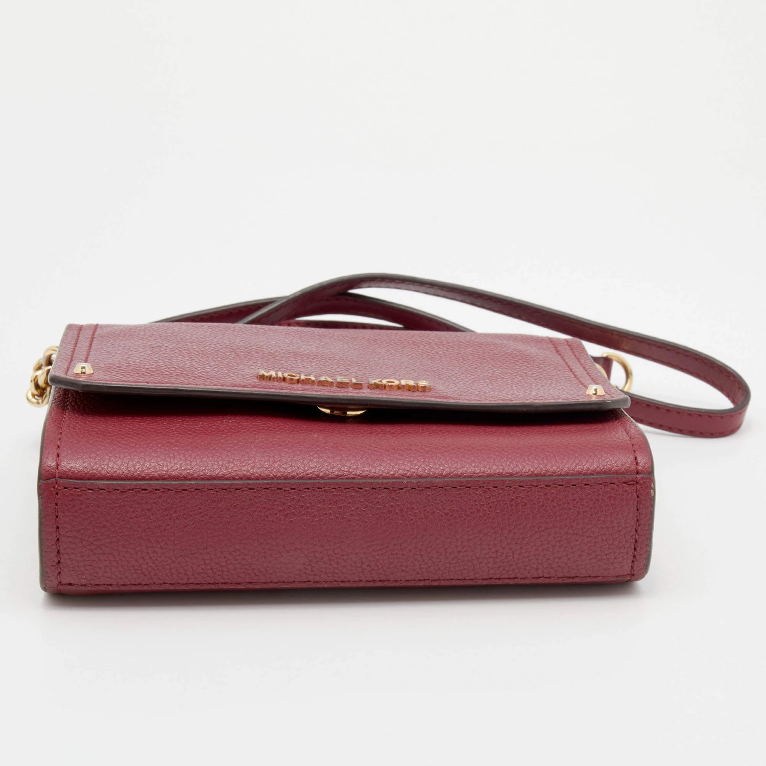 Michael Kors Burgundy Leather Jet Set Flap Crossbody Bag For Women - Image 6