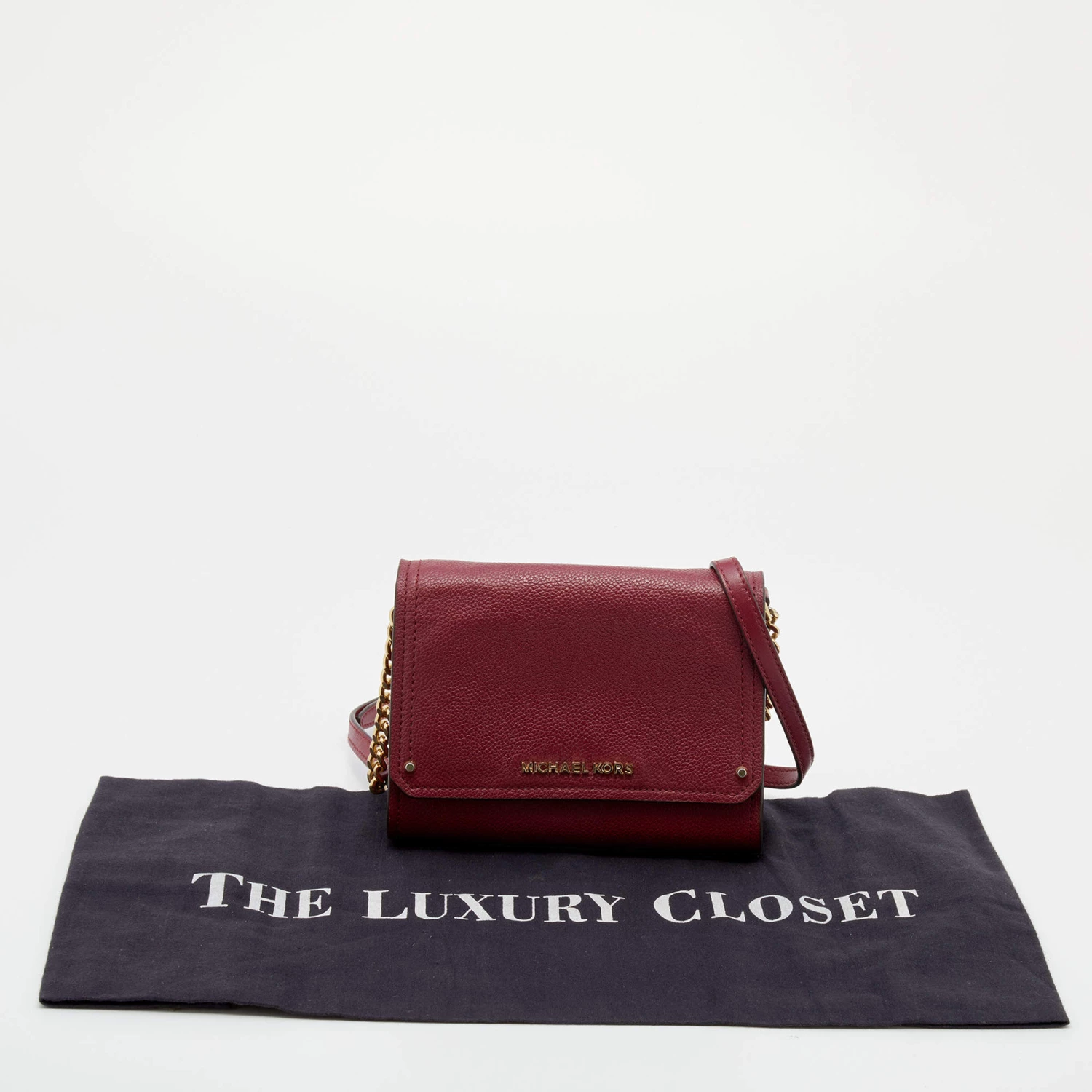 Michael Kors Burgundy Leather Jet Set Flap Crossbody Bag For Women - Image 10