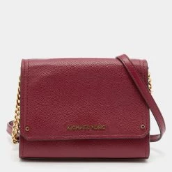 Michael Kors Burgundy Leather Jet Set Flap Crossbody Bag For Women
