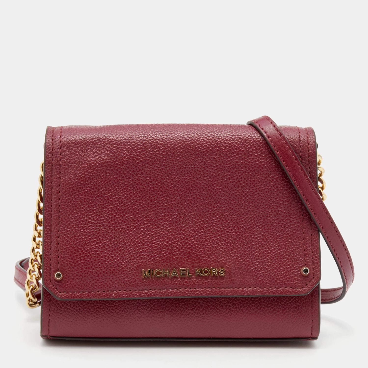 Michael Kors Burgundy Leather Jet Set Flap Crossbody Bag For Women