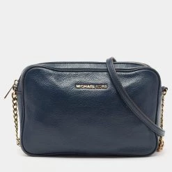 Michael Kors Navy Blue Leather Camera Crossbody Bag For Women