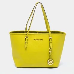Michael Kors Neon Green Leather Small Jet Set Travel Tote For Women