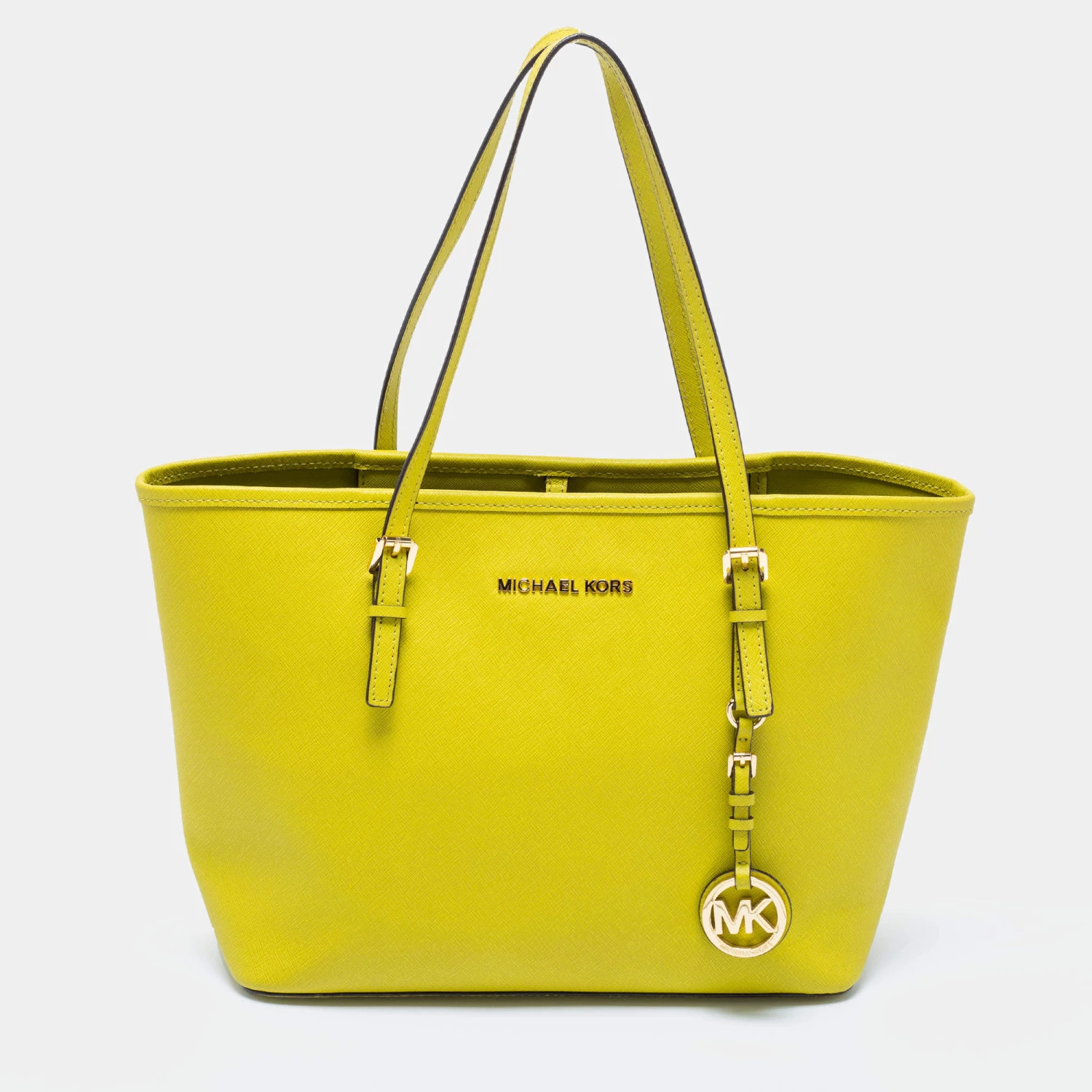 Michael Kors Neon Green Leather Small Jet Set Travel Tote For Women