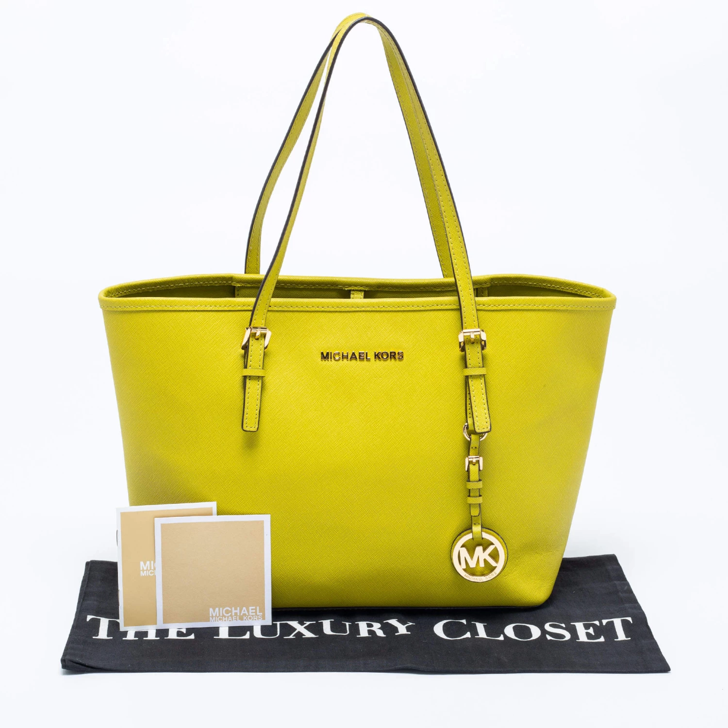 Michael Kors Neon Green Leather Small Jet Set Travel Tote For Women - Image 11