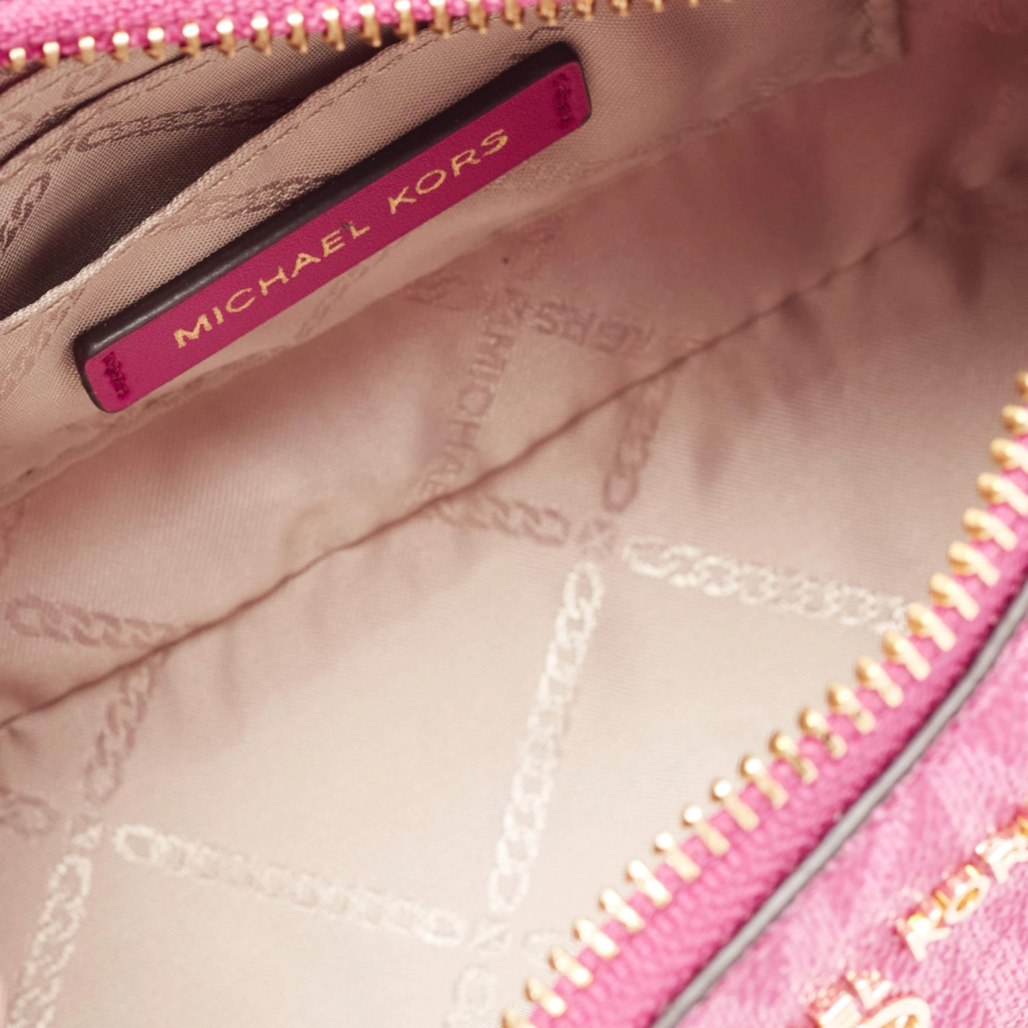 Michael Kors Pink Signature Coated Canvas And Leather Charm Pochette Bag For Women - Image 8