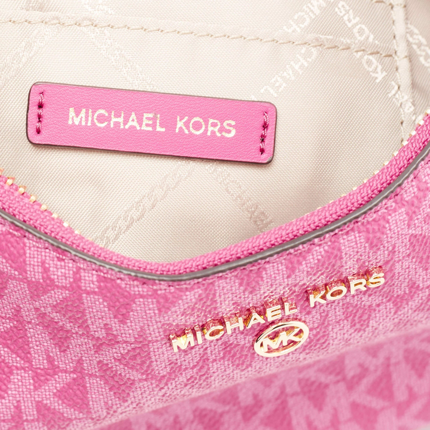 Michael Kors Pink Signature Coated Canvas And Leather Charm Pochette Bag For Women - Image 9