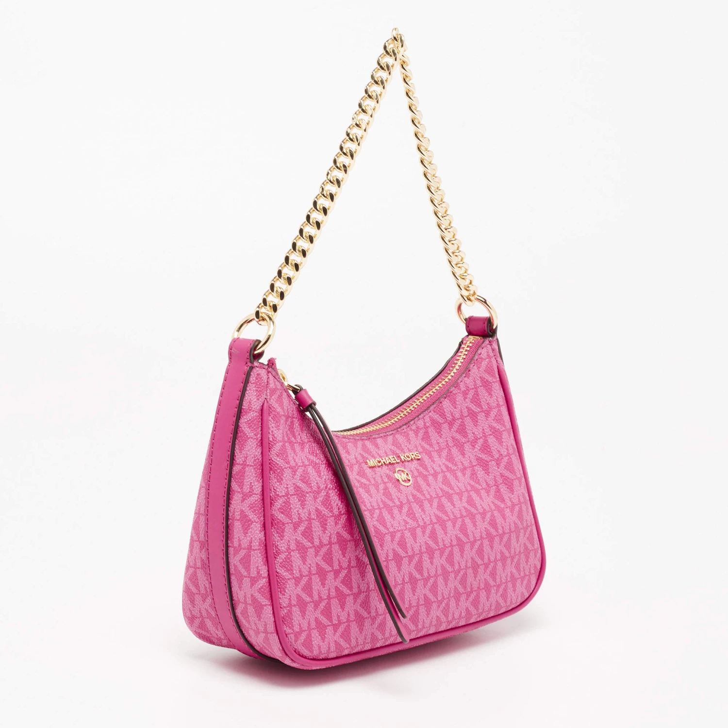 Michael Kors Pink Signature Coated Canvas And Leather Charm Pochette Bag For Women - Image 3