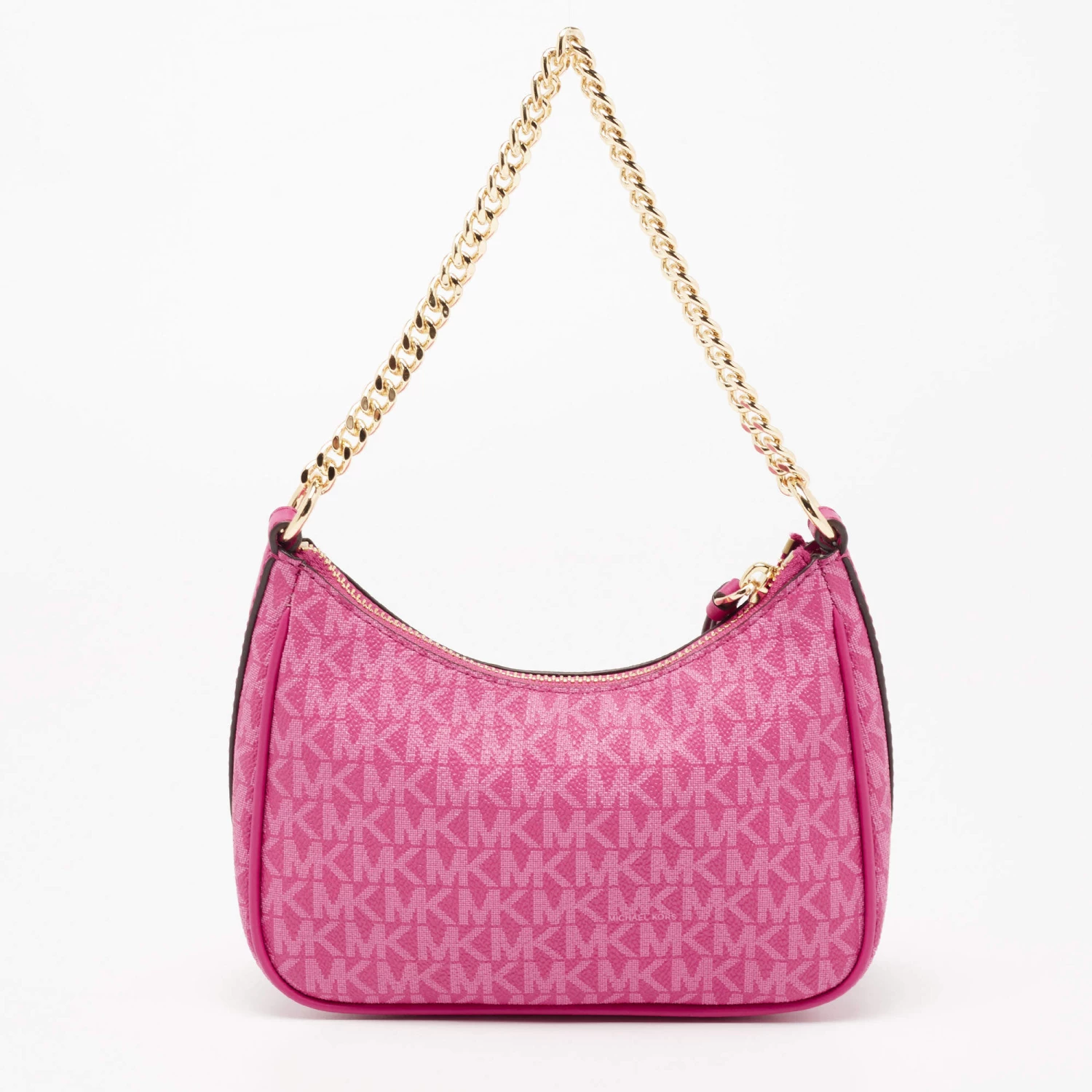 Michael Kors Pink Signature Coated Canvas And Leather Charm Pochette Bag For Women - Image 4