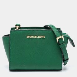 Michael Kors Green Leather Mini Selma Crossbody Bag For Women