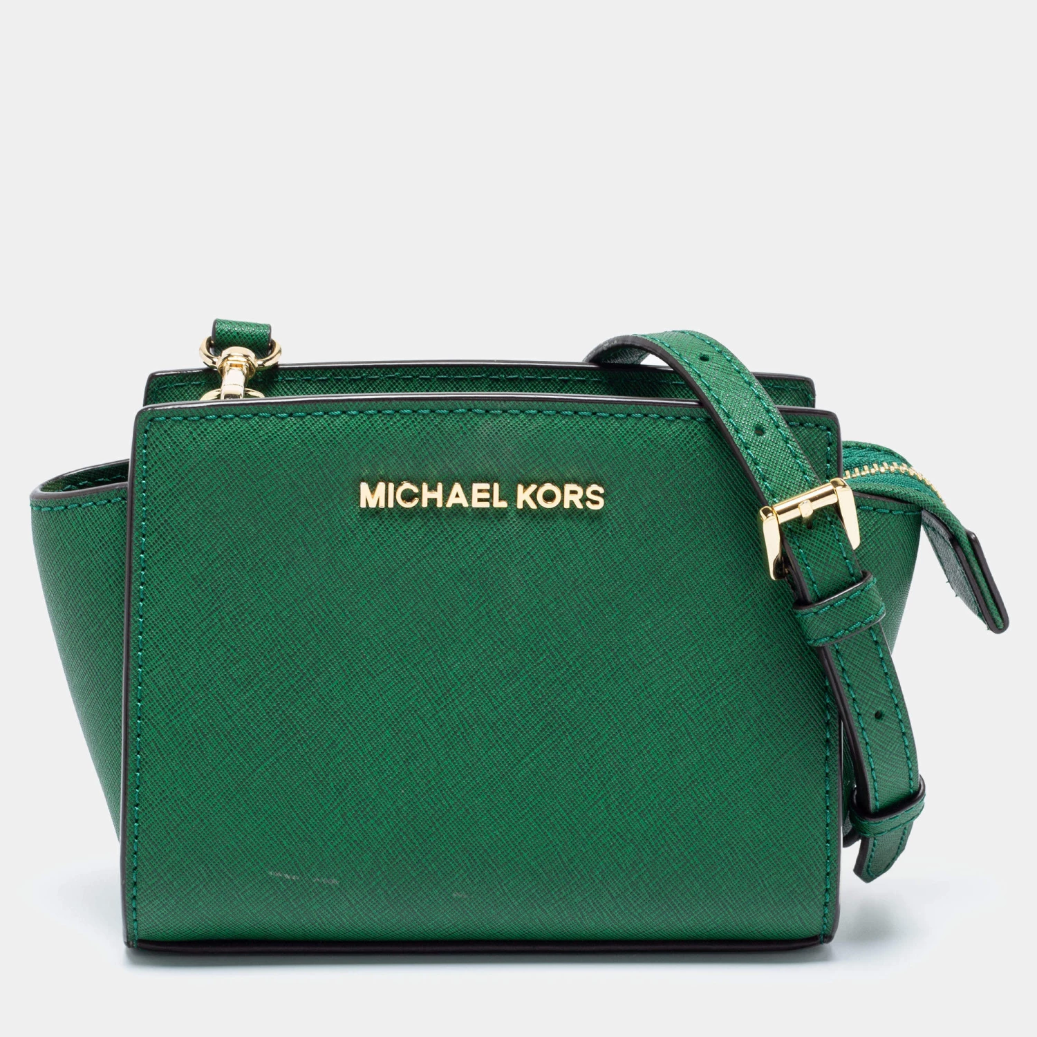 Michael Kors Green Leather Mini Selma Crossbody Bag For Women