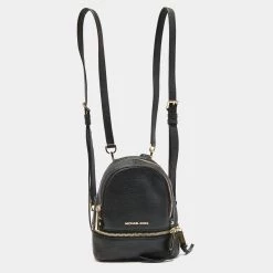 Michael Kors Black Leather Mini Rhea Backpack For Women
