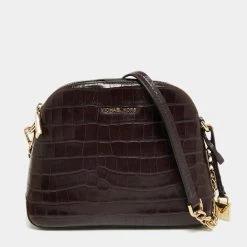 Michael Kors Burgundy Croc Embossed Leather Cindy Shoulder Bag For Women