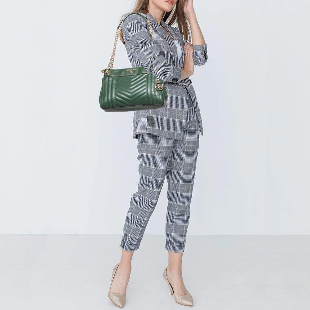 Michael Kors Green Quilted Leather Susan Shoulder Bag For Women - Image 2