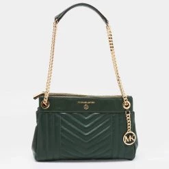 Michael Kors Green Quilted Leather Susan Shoulder Bag For Women