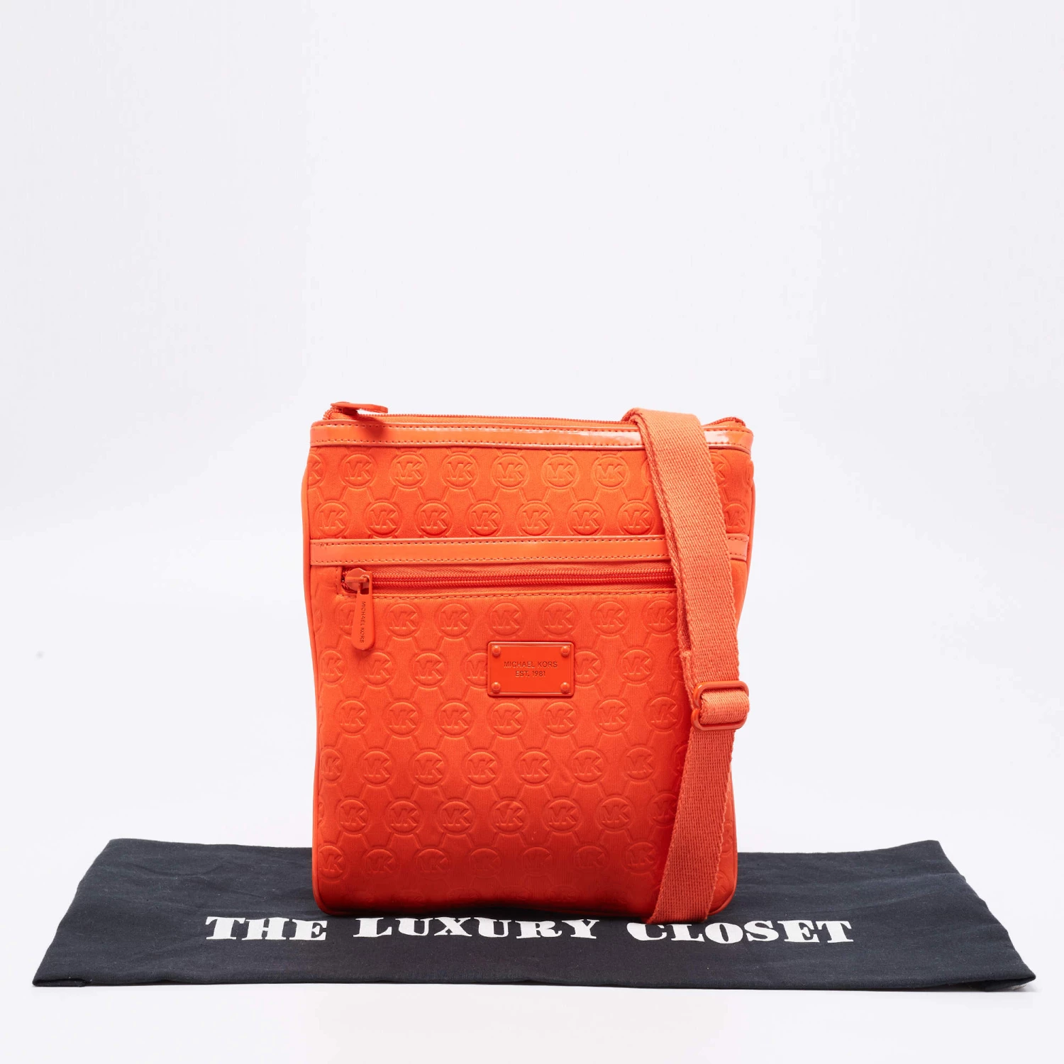 Michael Kors Neon Orange Neoprene And Patent Leather Messenger Bag For Women - Image 10