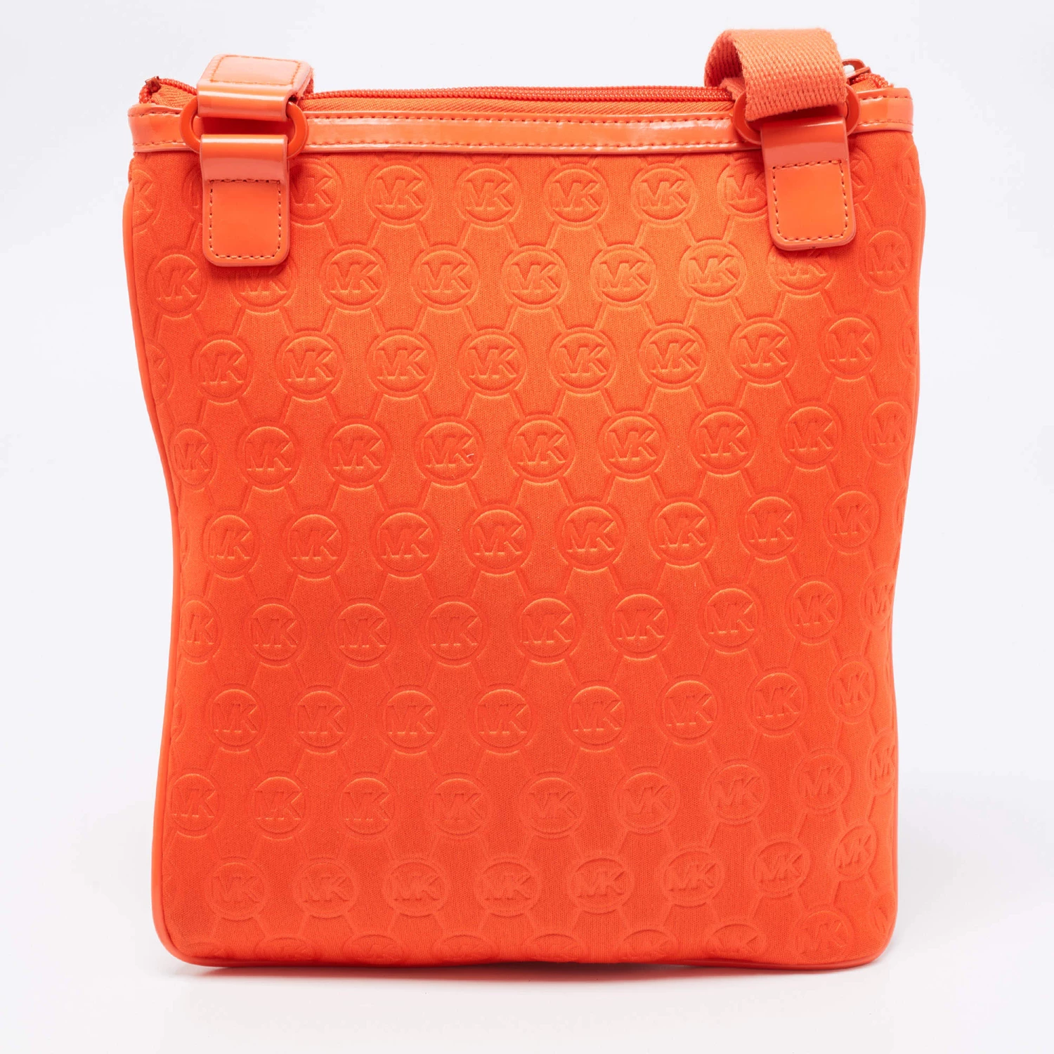 Michael Kors Neon Orange Neoprene And Patent Leather Messenger Bag For Women - Image 4