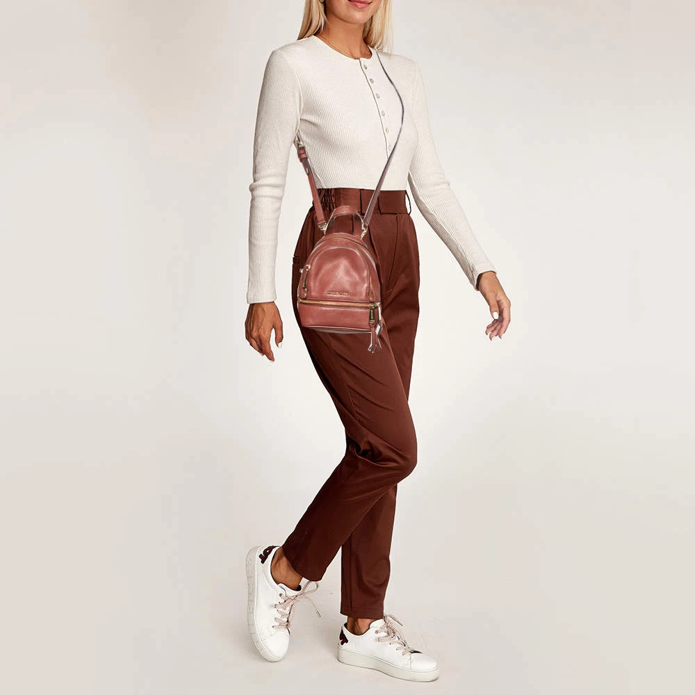 Michael Kors Brown Leather Rhea Zip Backpack For Women - Image 2