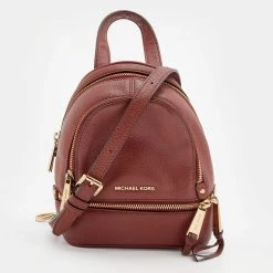 Michael Kors Brown Leather Rhea Zip Backpack For Women