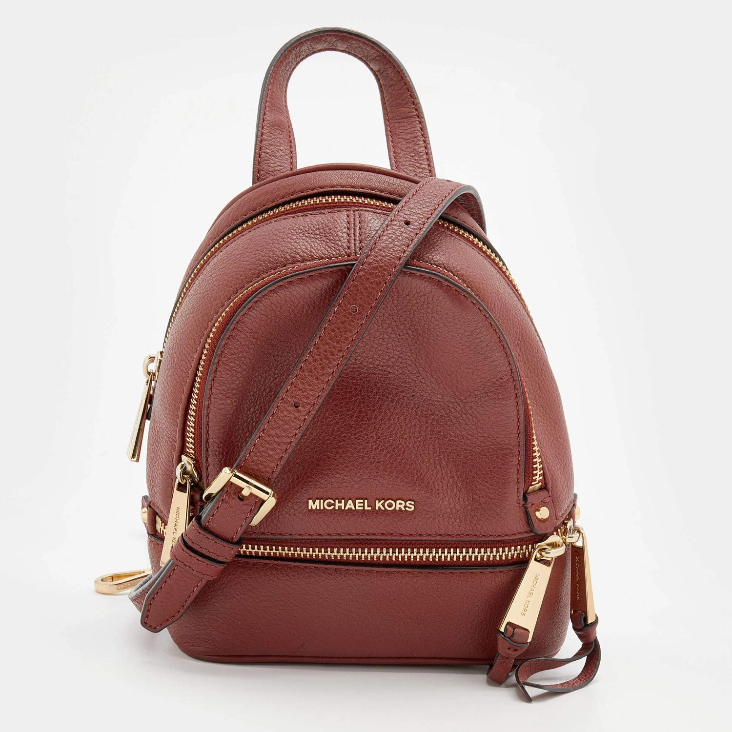 Michael Kors Brown Leather Rhea Zip Backpack For Women
