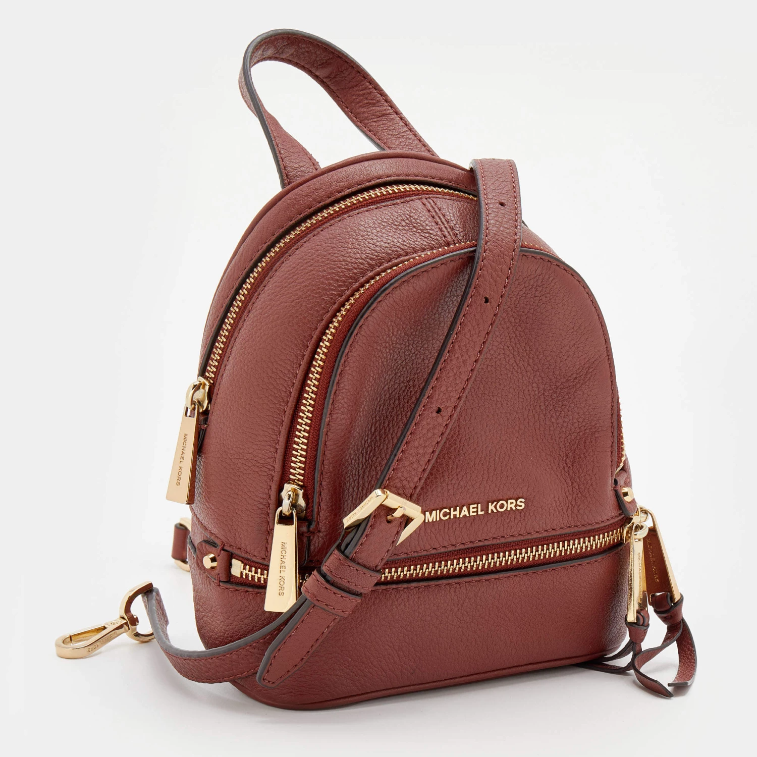 Michael Kors Brown Leather Rhea Zip Backpack For Women - Image 3