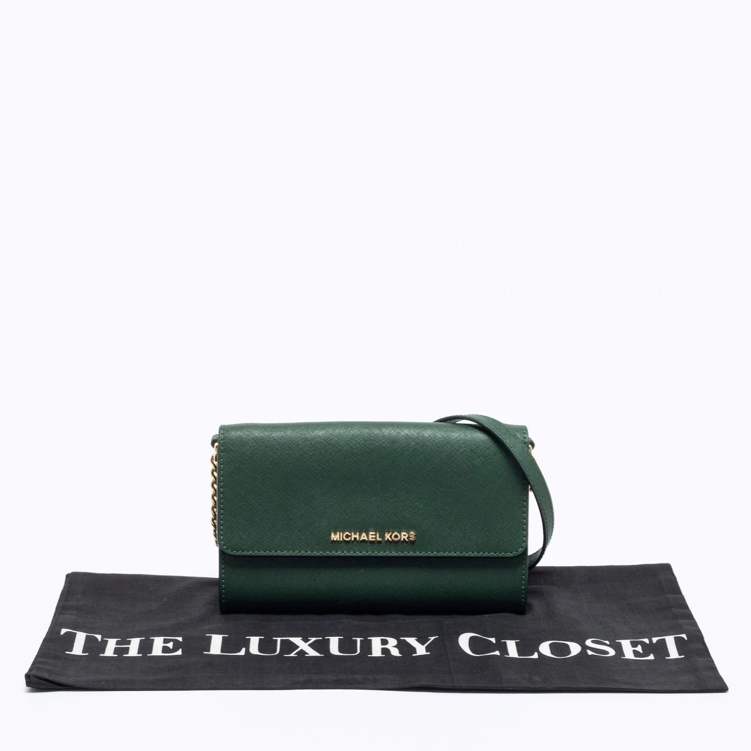 Michael Kors Green Leather Flap Crossbody Bag For Women - Image 12