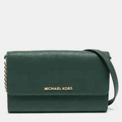 Michael Kors Green Leather Flap Crossbody Bag For Women