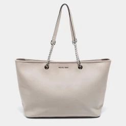 Michael Kors Grey Saffiano Leather Jet Set Tote For Women