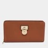 Michael Kors Caramel Brown Leather Hamilton Zip Around Wallet For Women