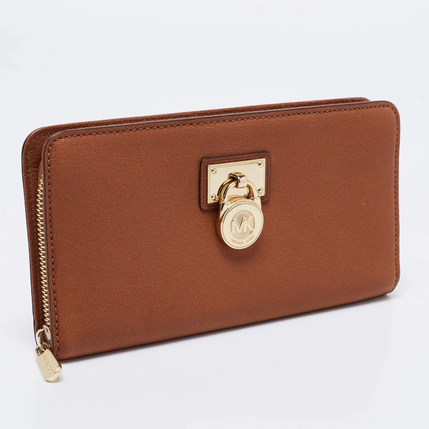 Michael Kors Caramel Brown Leather Hamilton Zip Around Wallet For Women - Image 4