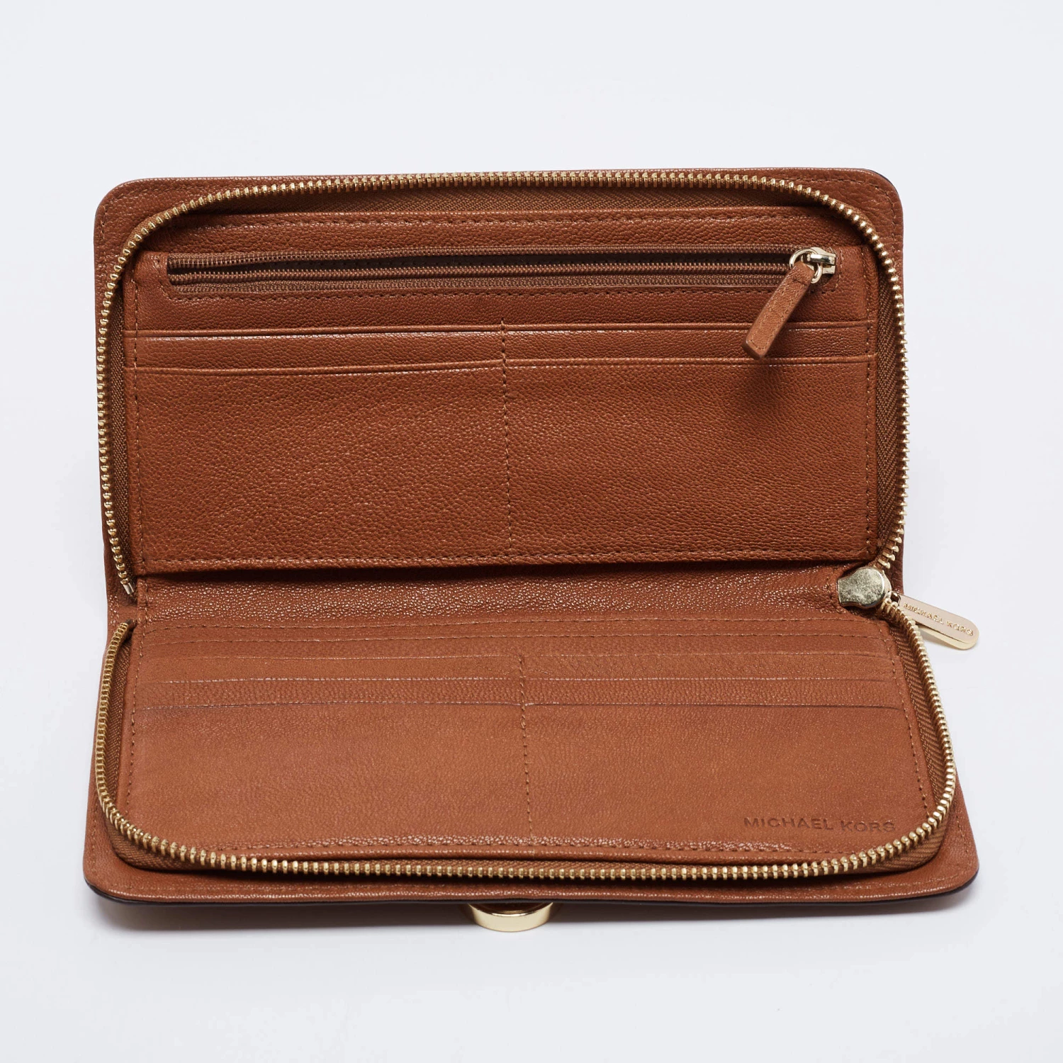 Michael Kors Caramel Brown Leather Hamilton Zip Around Wallet For Women - Image 2
