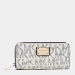 Michael Kors White/Blue Signature Coated Canvas Zip Around Wallet For Women