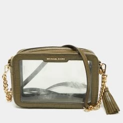 Michael Kors Green PVC And Croc Embossed Ginny Crossbody Bag For Women