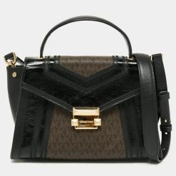 Michael Kors Brown/Black Signature Coated Canvas And Leather Whitney Top Handle Bag For Women