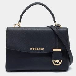 Michael Kors Black Leather Small Ava Top Handle Bag For Women