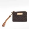 Michael Kors Brown/Beige Signature Coated Canvas And Leather Zip Card Holder For Women