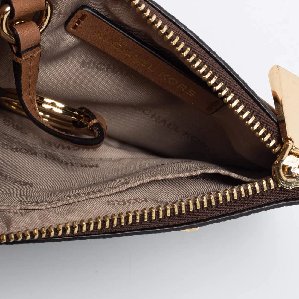Michael Kors Brown/Beige Signature Coated Canvas And Leather Zip Card Holder For Women - Image 2