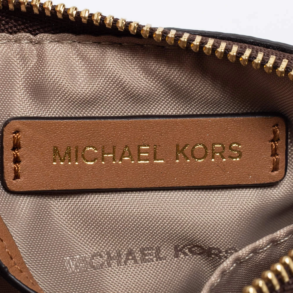 Michael Kors Brown/Beige Signature Coated Canvas And Leather Zip Card Holder For Women - Image 8