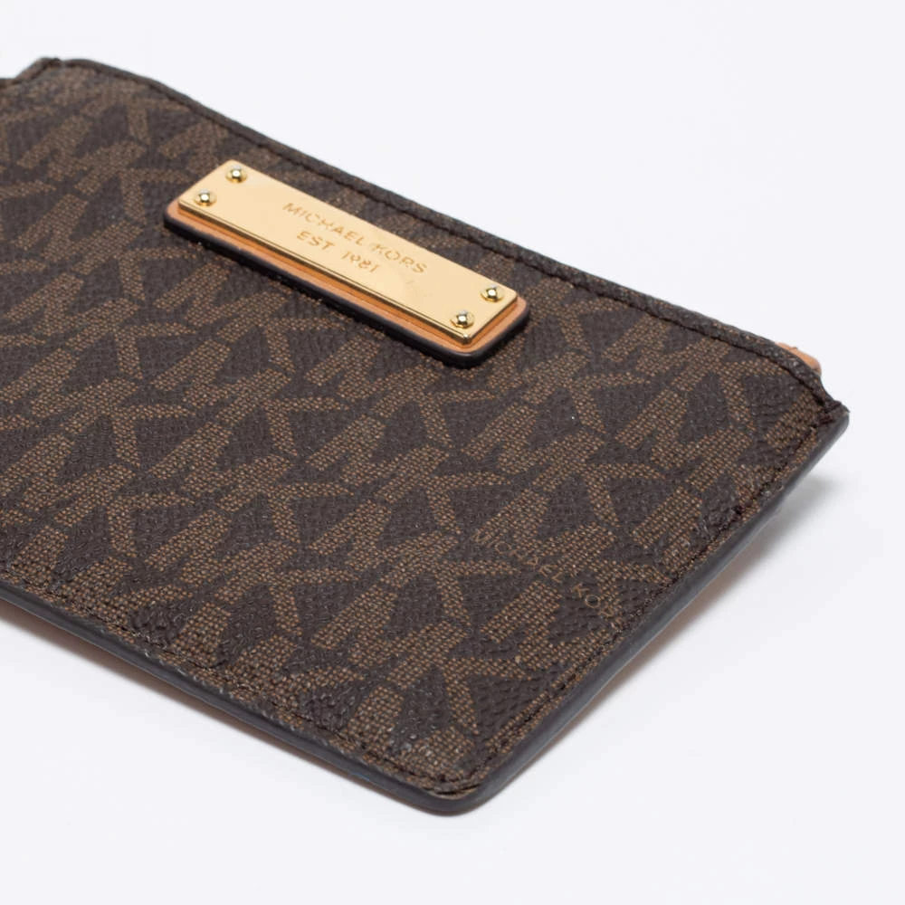 Michael Kors Brown/Beige Signature Coated Canvas And Leather Zip Card Holder For Women - Image 10
