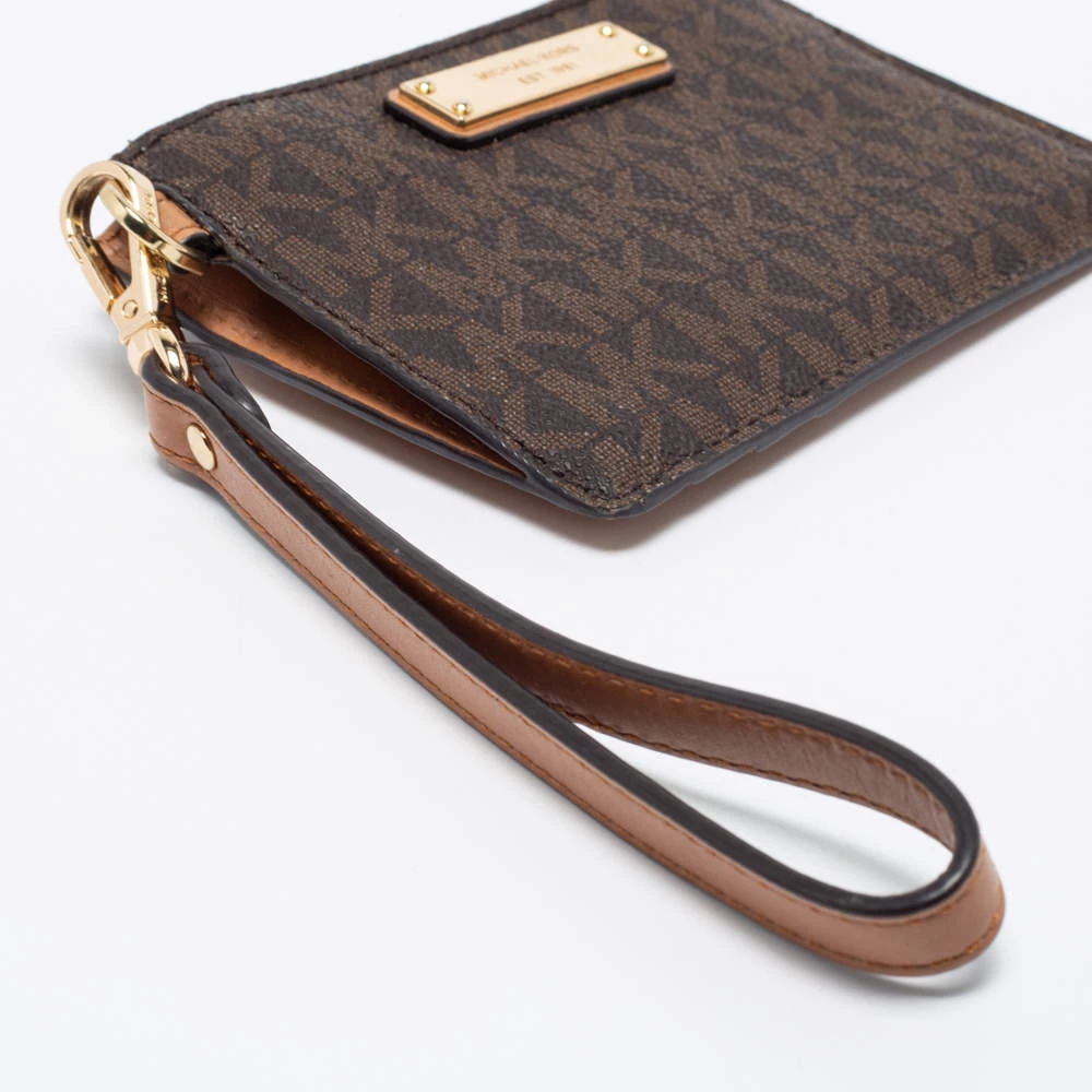 Michael Kors Brown/Beige Signature Coated Canvas And Leather Zip Card Holder For Women - Image 9