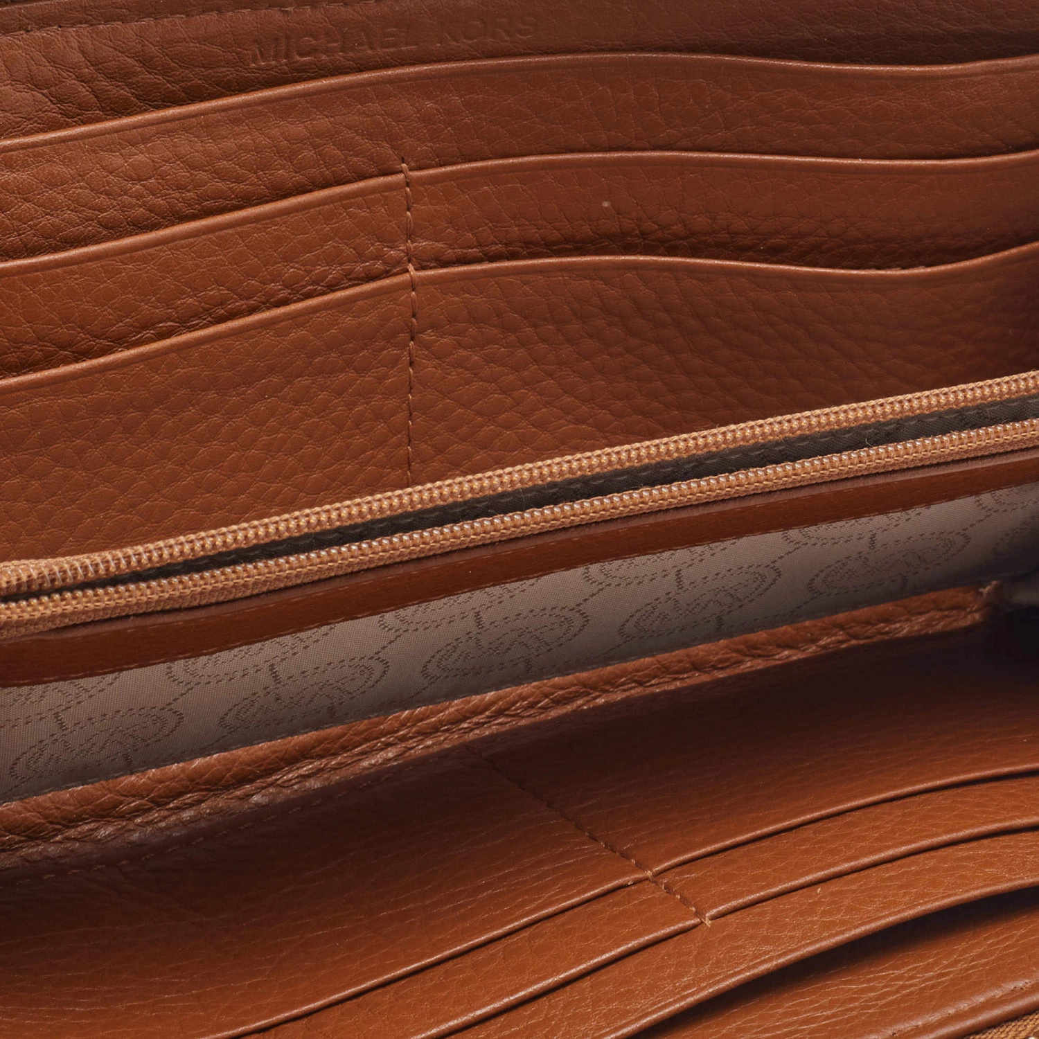 Michael Kors Tan Leather Woven Zip Around Wallet For Women - Image 2