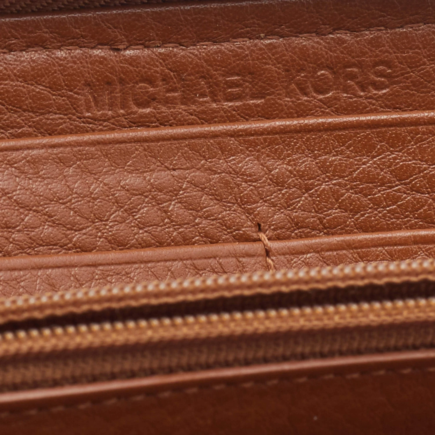 Michael Kors Tan Leather Woven Zip Around Wallet For Women - Image 7